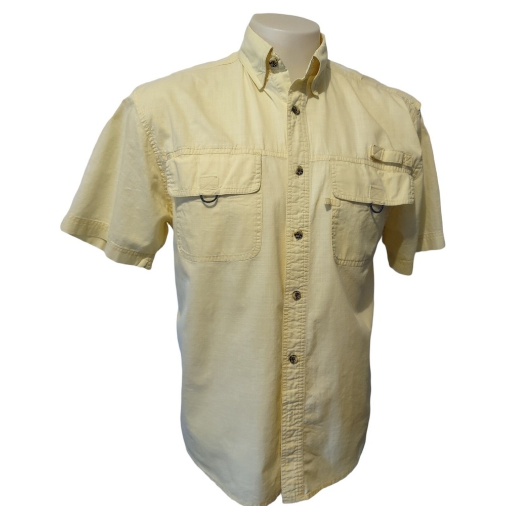 Reel Legends Fishing Shirt Men's Small Yellow Vented Utility Pockets Outdoor S